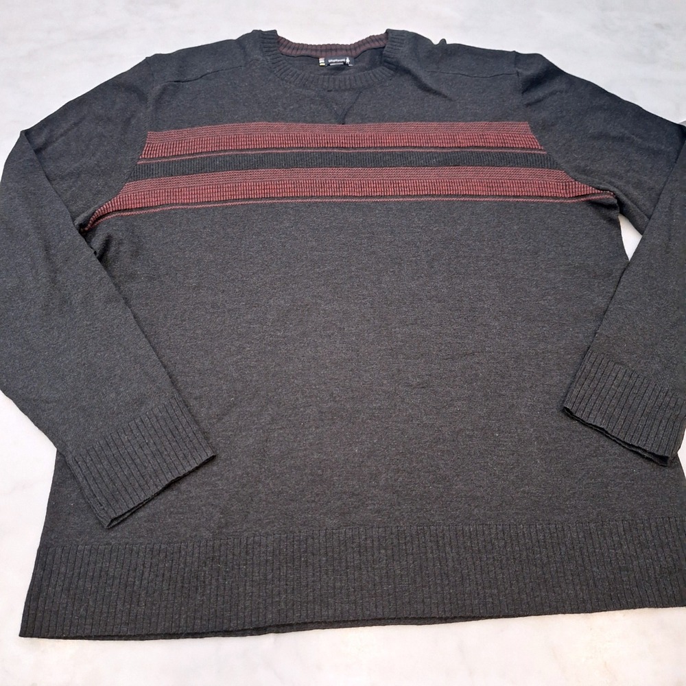 Smartwool Sweater Merino Wool Blend Mens XL Charcoal Gray Red Stripe Pullover